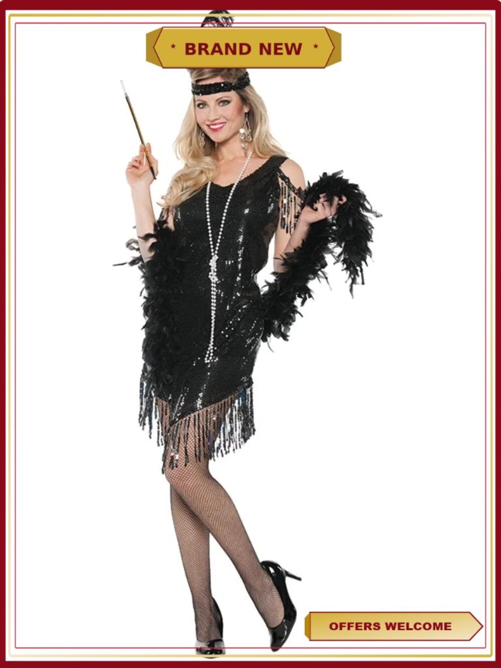 Women's Sequined Flapper Costume Dress Headband Size S